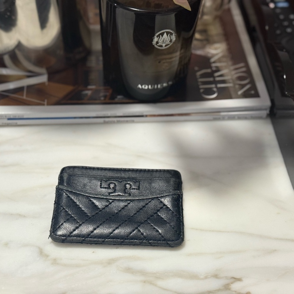 Tory Burch Quilted Black Leather Card Holder